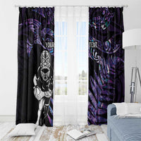 New Zealand Maori Rugby Personalised Window Curtain Ta Moko Silver Fern - Paua Purple LT7 - Polynesian Pride