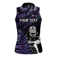 New Zealand Maori Rugby Personalised Women Sleeveless Polo Shirt Ta Moko Silver Fern - Paua Purple LT7 - Polynesian Pride