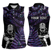 New Zealand Maori Rugby Personalised Women Sleeveless Polo Shirt Ta Moko Silver Fern - Paua Purple LT7 - Polynesian Pride
