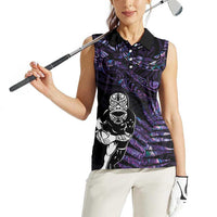 New Zealand Maori Rugby Personalised Women Sleeveless Polo Shirt Ta Moko Silver Fern - Paua Purple LT7 - Polynesian Pride