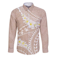 Polynesian Vintage Floral Family Matching Mermaid Dress and Hawaiian Shirt Beige Motifs LT7 Dad's Shirt - Long Sleeve Beige - Polynesian Pride