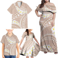 Polynesian Vintage Floral Family Matching Off Shoulder Maxi Dress and Hawaiian Shirt Beige Motifs LT7 - Polynesian Pride