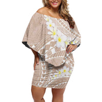 Polynesian Vintage Floral Family Matching Off Shoulder Short Dress and Hawaiian Shirt Beige Motifs LT7 Mom's Dress Beige - Polynesian Pride