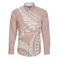 Polynesian Vintage Floral Family Matching Puletasi and Hawaiian Shirt Beige Motifs LT7 Dad's Shirt - Long Sleeve Beige - Polynesian Pride