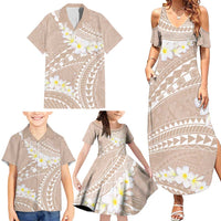Polynesian Vintage Floral Family Matching Summer Maxi Dress and Hawaiian Shirt Beige Motifs LT7 - Polynesian Pride