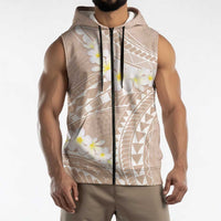 Polynesian Vintage Floral Sleeveless Zip Hoodie Beige Motifs - Polynesian Pride