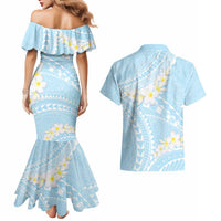 Polynesian Vintage Floral Couples Matching Mermaid Dress and Hawaiian Shirt Azure Motifs LT7 - Polynesian Pride