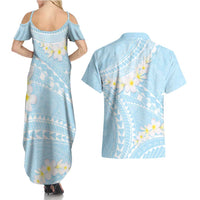 Polynesian Vintage Floral Couples Matching Summer Maxi Dress and Hawaiian Shirt Azure Motifs LT7 - Polynesian Pride