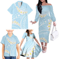 Polynesian Vintage Floral Family Matching Off The Shoulder Long Sleeve Dress and Hawaiian Shirt Azure Motifs LT7 - Polynesian Pride