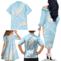 Polynesian Vintage Floral Family Matching Off The Shoulder Long Sleeve Dress and Hawaiian Shirt Azure Motifs LT7 - Polynesian Pride