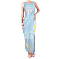 Polynesian Vintage Floral Family Matching Tank Maxi Dress and Hawaiian Shirt Azure Motifs LT7 Mom's Dress Azure - Polynesian Pride