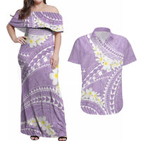 Polynesian Vintage Floral Couples Matching Off Shoulder Maxi Dress and Hawaiian Shirt Lavender Motifs LT7 Lavender - Polynesian Pride
