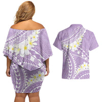 Polynesian Vintage Floral Couples Matching Off Shoulder Short Dress and Hawaiian Shirt Lavender Motifs LT7 - Polynesian Pride