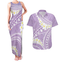 Polynesian Vintage Floral Couples Matching Tank Maxi Dress and Hawaiian Shirt Lavender Motifs LT7 Lavender - Polynesian Pride
