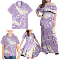 Polynesian Vintage Floral Family Matching Off Shoulder Maxi Dress and Hawaiian Shirt Lavender Motifs LT7 - Polynesian Pride