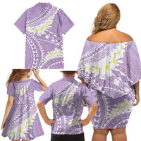 Polynesian Vintage Floral Family Matching Off Shoulder Short Dress and Hawaiian Shirt Lavender Motifs LT7 - Polynesian Pride