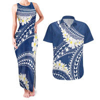 Polynesian Vintage Floral Couples Matching Tank Maxi Dress and Hawaiian Shirt Navy Blue Motifs LT7 Navy Blue - Polynesian Pride