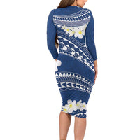 Polynesian Vintage Floral Family Matching Long Sleeve Bodycon Dress and Hawaiian Shirt Navy Blue Motifs LT7 - Polynesian Pride
