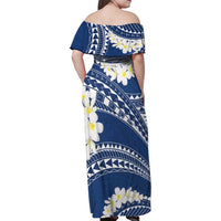 Polynesian Vintage Floral Family Matching Off Shoulder Maxi Dress and Hawaiian Shirt Navy Blue Motifs LT7 - Polynesian Pride