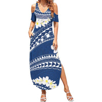 Polynesian Vintage Floral Family Matching Summer Maxi Dress and Hawaiian Shirt Navy Blue Motifs LT7 Mom's Dress Navy Blue - Polynesian Pride
