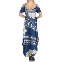 Polynesian Vintage Floral Family Matching Summer Maxi Dress and Hawaiian Shirt Navy Blue Motifs LT7 - Polynesian Pride