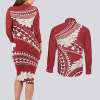 Polynesian Vintage Floral Couples Matching Long Sleeve Bodycon Dress and Long Sleeve Button Shirt Scarlet Motifs LT7 - Polynesian Pride