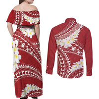 Polynesian Vintage Floral Couples Matching Off Shoulder Maxi Dress and Long Sleeve Button Shirt Scarlet Motifs LT7 - Polynesian Pride