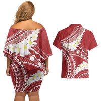 Polynesian Vintage Floral Couples Matching Off Shoulder Short Dress and Hawaiian Shirt Scarlet Motifs LT7 - Polynesian Pride