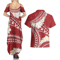 Polynesian Vintage Floral Couples Matching Summer Maxi Dress and Hawaiian Shirt Scarlet Motifs LT7 - Polynesian Pride