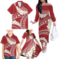 Polynesian Vintage Floral Family Matching Off The Shoulder Long Sleeve Dress and Hawaiian Shirt Scarlet Motifs LT7 - Polynesian Pride