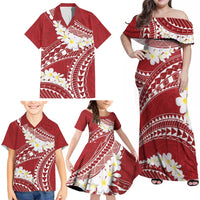 Polynesian Vintage Floral Family Matching Off Shoulder Maxi Dress and Hawaiian Shirt Scarlet Motifs LT7 - Polynesian Pride