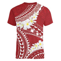 Polynesian Vintage Floral Women V-Neck T-Shirt Scarlet Motifs LT7 - Polynesian Pride