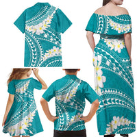 Polynesian Vintage Floral Family Matching Off Shoulder Maxi Dress and Hawaiian Shirt Teal Motifs LT7 - Polynesian Pride