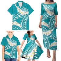 Polynesian Vintage Floral Family Matching Puletasi and Hawaiian Shirt Teal Motifs LT7 - Polynesian Pride