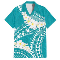 Polynesian Vintage Floral Family Matching Tank Maxi Dress and Hawaiian Shirt Teal Motifs LT7 Dad's Shirt - Short Sleeve Teal - Polynesian Pride