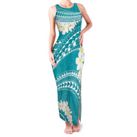 Polynesian Vintage Floral Family Matching Tank Maxi Dress and Hawaiian Shirt Teal Motifs LT7 Mom's Dress Teal - Polynesian Pride