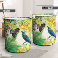 New Zealand Maori Mahuru Laundry Basket Tui With Pikawakawa Spring Colors LT7 - Polynesian Pride