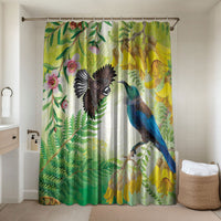 New Zealand Maori Mahuru Bathroom Set Tui With Pikawakawa Spring Colors LT7 Shower Curtain Only Multicolor - Polynesian Pride
