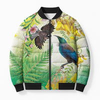 New Zealand Maori Mahuru Bomber Puffer Jacket Tui With Pikawakawa Spring Colors LT7 Unisex Multicolor - Polynesian Pride