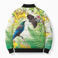 New Zealand Maori Mahuru Bomber Puffer Jacket Tui With Pikawakawa Spring Colors LT7 - Polynesian Pride