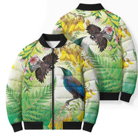 New Zealand Maori Mahuru Bomber Puffer Jacket Tui With Pikawakawa Spring Colors LT7 - Polynesian Pride