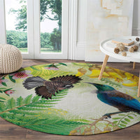 New Zealand Maori Mahuru Round Carpet Tui With Pikawakawa Spring Colors LT7 - Polynesian Pride