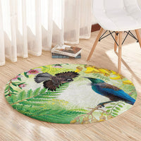 New Zealand Maori Mahuru Round Carpet Tui With Pikawakawa Spring Colors LT7 - Polynesian Pride
