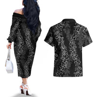 Hawaii Plumeria Lei Couples Matching Off The Shoulder Long Sleeve Dress and Hawaiian Shirt Aloha Festive Vibe LT7 - Polynesian Pride