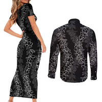 Hawaii Plumeria Lei Couples Matching Short Sleeve Bodycon Dress and Long Sleeve Button Shirt Aloha Festive Vibe LT7 - Polynesian Pride
