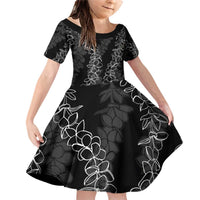 Hawaii Plumeria Lei Family Matching Off Shoulder Short Dress and Hawaiian Shirt Aloha Festive Vibe LT7 Daughter's Dress Black - Polynesian Pride