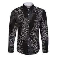 Hawaii Plumeria Lei Family Matching Off Shoulder Short Dress and Hawaiian Shirt Aloha Festive Vibe LT7 Dad's Shirt - Long Sleeve Black - Polynesian Pride