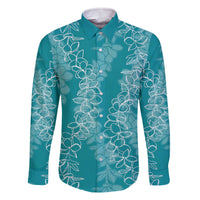 Hawaii Plumeria Lei Family Matching Off Shoulder Short Dress and Hawaiian Shirt Aloha Festive Vibe - Teal LT7 Dad's Shirt - Long Sleeve Teal - Polynesian Pride