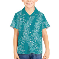 Hawaii Plumeria Lei Family Matching Short Sleeve Bodycon Dress and Hawaiian Shirt Aloha Festive Vibe - Teal LT7 Son's Shirt Teal - Polynesian Pride