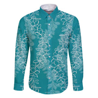 Hawaii Plumeria Lei Family Matching Summer Maxi Dress and Hawaiian Shirt Aloha Festive Vibe - Teal LT7 Dad's Shirt - Long Sleeve Teal - Polynesian Pride